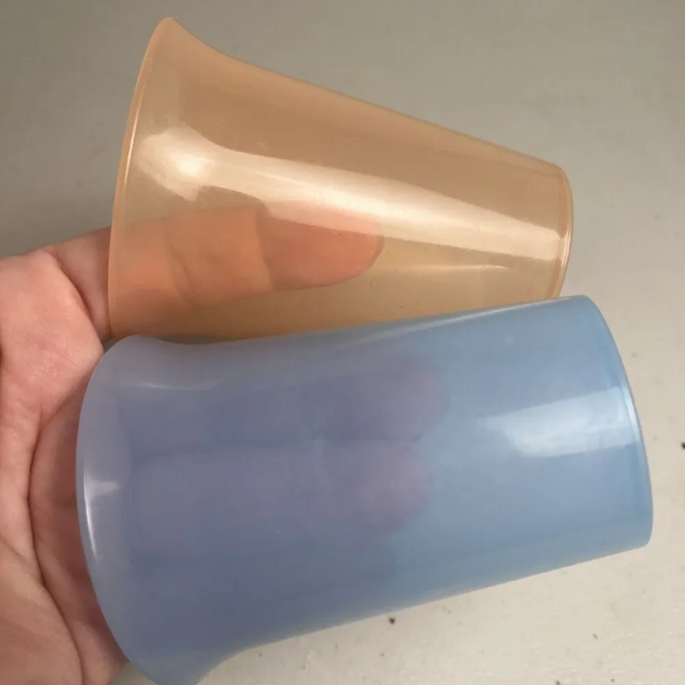 Tupperware Kids Bell Tumblers Cups 7 oz Pastel Blue Orange Translucent Lot #109